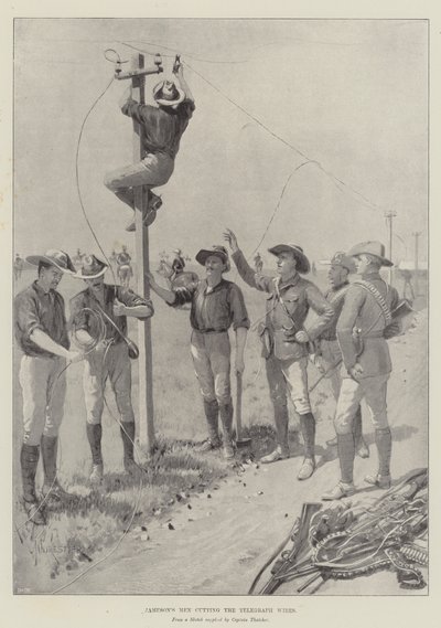 Homens de Jameson cortando os fios do telégrafo de Amedee Forestier