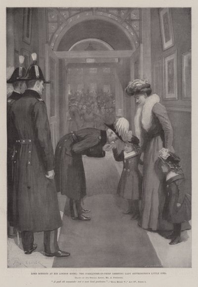 Lord Roberts em seu London Hotel, o comandante-chefe cumprimentando Lady Settrington&39;s Little Girl de Amedee Forestier
