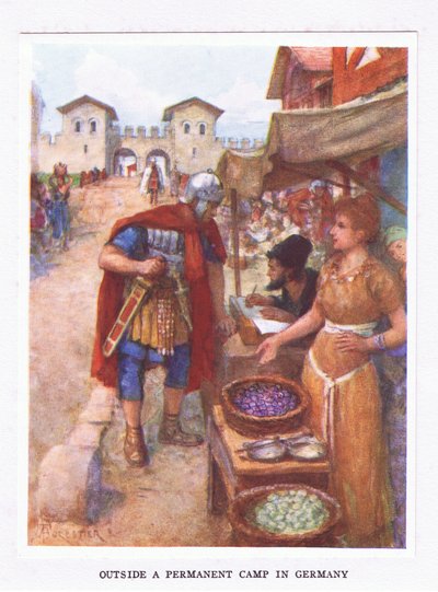 Fora de um campo permanente na Alemanha, ilustração do Soldado Romano, 1928 de Amedee Forestier