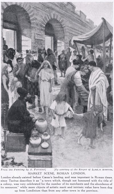 Cena do mercado romano, Londres, ilustração de &39;História das Nações de Hutchinson&39;, c.1910 de Amedee Forestier