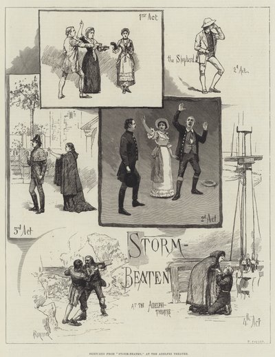 Esboços de Storm-Beaten, no Teatro Adelphi de Amedee Forestier