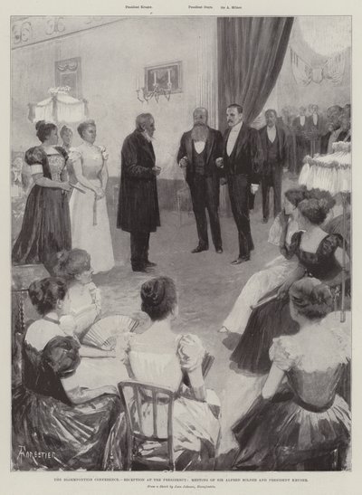 A Conferência de Bloemfontein, Recepção na Presidência, Reunião de Sir Alfred Milner e Presidente Kruger de Amedee Forestier