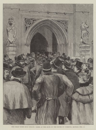 O Grande Debate do Home Rule, Cena à Porta da Câmara dos Comuns, segunda-feira, 13 de fevereiro de Amedee Forestier