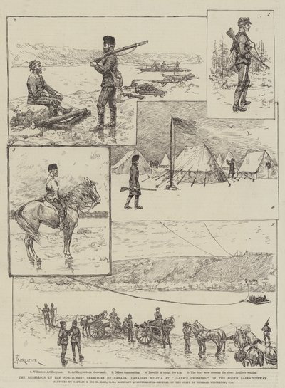 A Rebelião no Território do Noroeste do Canadá, Milícia Canadense na Travessia de Clark, no South Saskatchewan de Amedee Forestier