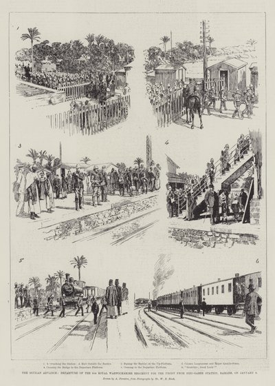 The Soudan Advance, Partida do 6º Regimento Real de Warwickshire para a Frente da Estação Sidi-Gaber, Ramleh, em 9 de janeiro de Amedee Forestier