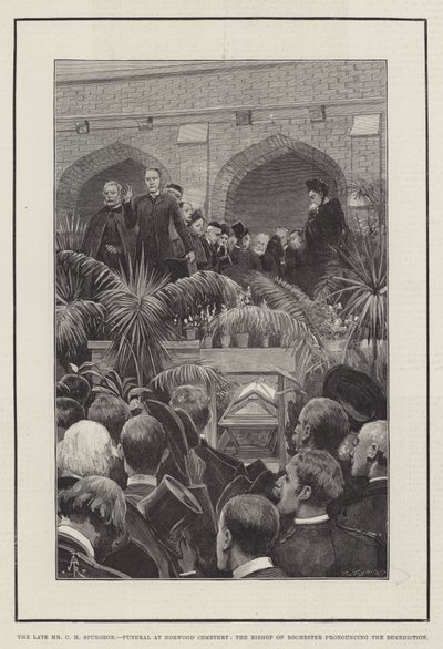 O falecido Sr. CH Spurgeon, Funeral no Cemitério de Norwood, o Bispo de Rochester pronunciando a Benediction de Amedee Forestier