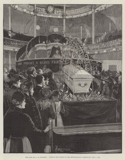O falecido Sr. CH Spurgeon, vendo o Caixão no Tabernáculo Metropolitano, 9 de fevereiro de 1892 de Amedee Forestier