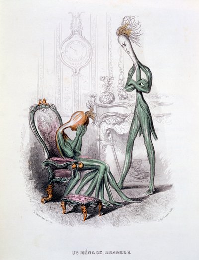 A Stormy Household, ilustração de &39;L&39;Empire des Legumes Memoires de Curcurbitus&39;, publicada em 1851 (gravura colorida à mão) de Amedee Varin