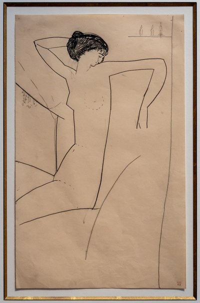 Anna Akhmatova, sentada, nua, apoiando a cabeça no ombro esquerdo de Amedeo Modigliani