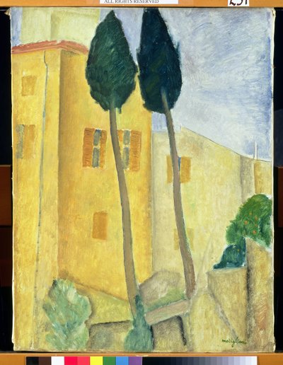 Ciprestes e casa, 1919 de Amedeo Modigliani
