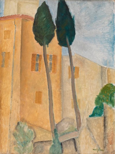 Ciprestes e casas em Cagnes de Amedeo Modigliani