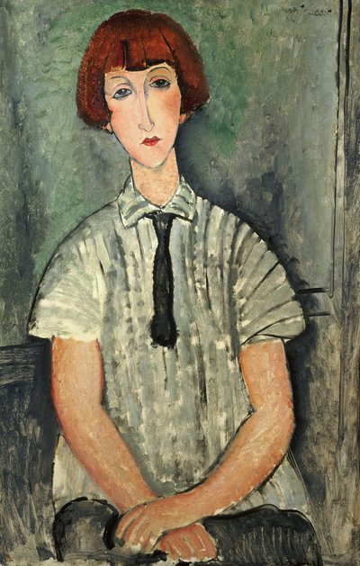 Francês:  Jeune Fille au corsage rayé Jovem rapariga com uma blusa às riscas de Amedeo Modigliani