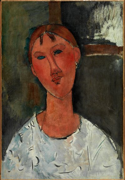 Rapariga de blusa branca, c.1915 (óleo sobre tela) de Amedeo Modigliani