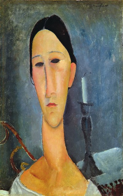 Hanka Zborowska com um castiçal de 1919 de Amedeo Modigliani