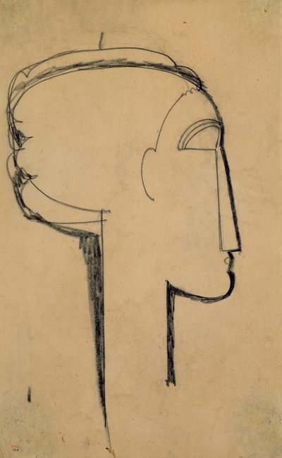 Head in Profile (Carvão no papel) de Amedeo Modigliani