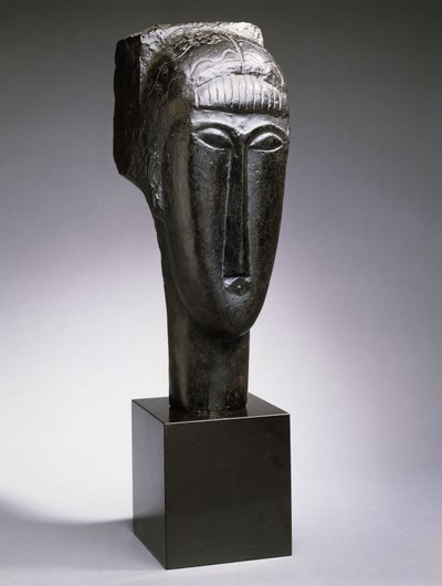 Cabeça de uma mulher com uma franja; Tete de Femme à França, 1912 de Amedeo Modigliani