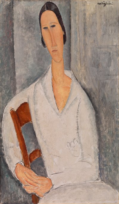 Madame Hanka Zborowska Leaning on a Chair (Madame Hanka Zborowska accoudée à une chaise) de Amedeo Modigliani