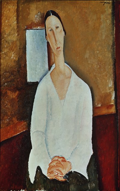 Madame Zborowska com as mãos entrelaçadas, c.1917 de Amedeo Modigliani