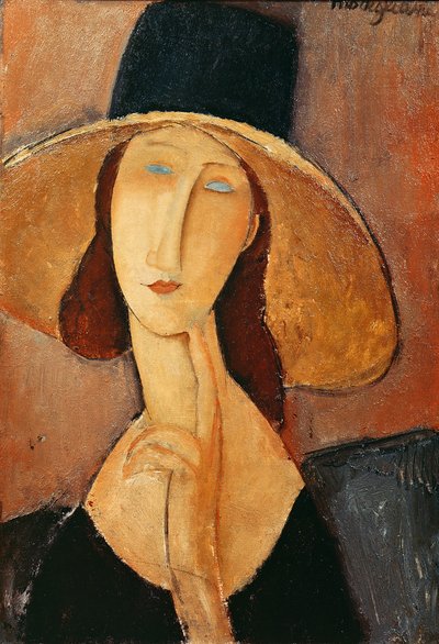 Retrato de Jeanne Hebuterne em um grande chapéu, c.1918-19 de Amedeo Modigliani