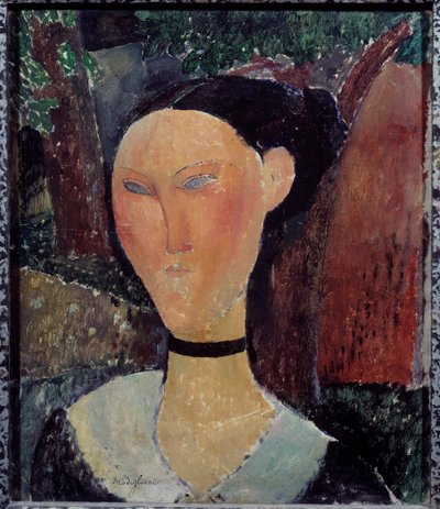 Retrato de Mulher com Fita de Veludo Pintura por Amedeo Modigliani (1884-1920) 1915 Sol. 0,54x0,45 m Paris, Musee de l