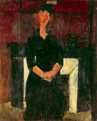 Retrato de uma menina em frente à chaminé Pintura de Amedeo Modigliani (1884-1920) Colecção privada do século XX de Amedeo Modigliani