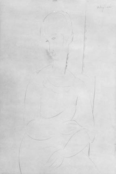 Retrato de uma jovem sentada. Retrato ajoelhado, cabeça para a esquerda de Amedeo Modigliani