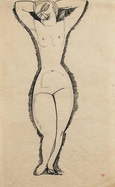 Nu de pé com os braços erguidos, 1911 de Amedeo Modigliani