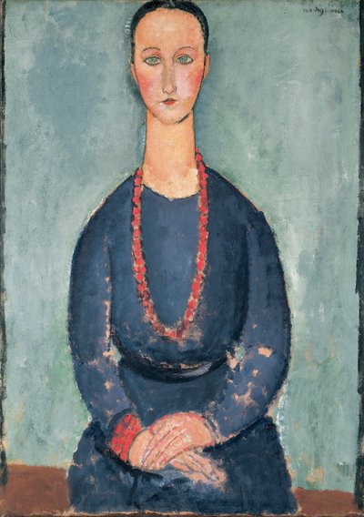 Mulher com um colar vermelho, 1918 de Amedeo Modigliani