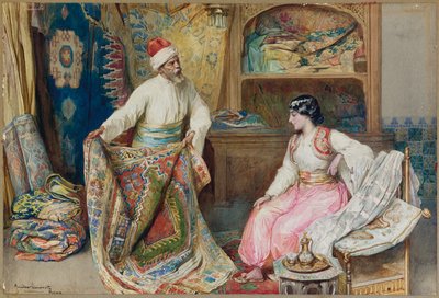 The Carpet Merchant (lápis, w - c e guache no papel) de Amedeo Momo Simonetti