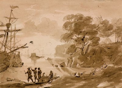 Sem título [cena costeira], c.1803 (caneta e lavagem) de Amelia Long