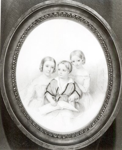 Blandine (n.1835), Cosima (n.1837) e Daniel (n.1839), filhos de Marie d&39;Agoult e Franz Liszt (pastel sobre papel) de Amelie de Lacepede