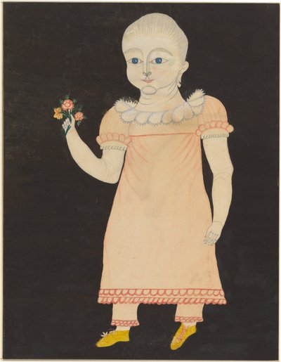 Bebê de vestido rosa com rosas de American 19th Century