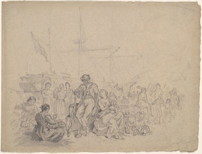 Cena do cais de American 19th Century