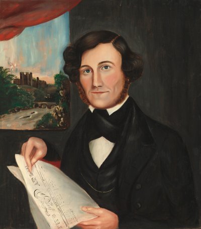 Homem chamado Hubbard lendo "Boston Atlas" de American 19th Century