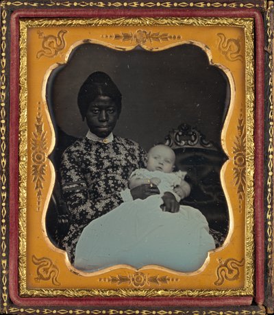 Retrato de uma mulher e um bebê de American 19th Century
