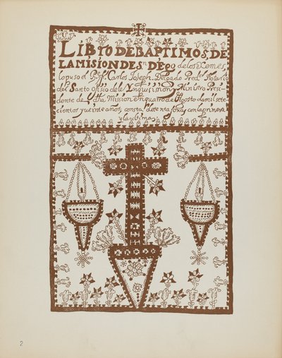 Placa 2: Livro de Batismos de Jemez: Do Portfólio "Desenhos Coloniais Espanhóis do Novo México" de American 20th Century