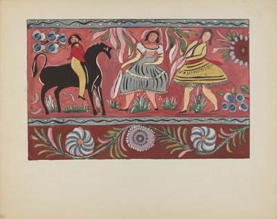 Ilustração 42: Design de baú pintado: do portfólio "Desenhos coloniais espanhóis do Novo México" de American 20th Century