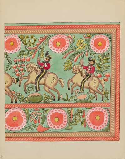 Gravura 43: Design de baú pintado: do portfólio "Desenhos coloniais espanhóis do Novo México" de American 20th Century