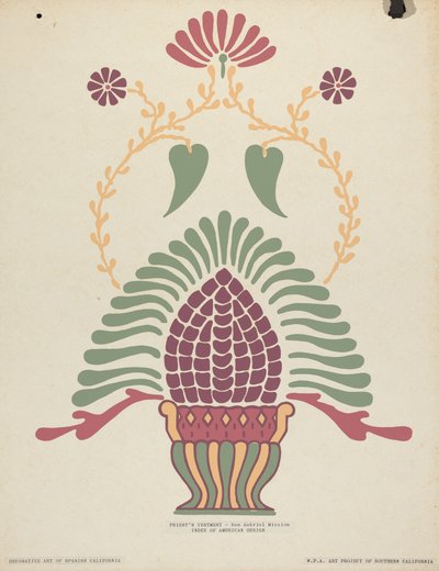 Vestimenta do Sacerdote da Missão San Gabriel do portfólio "Arte Decorativa da Califórnia Espanhola" de American 20th Century