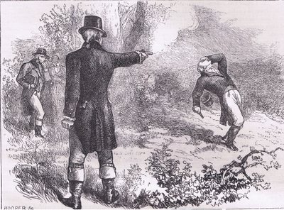Duelo entre Burr e Hamilton, ilustração de Cassells History of the United States publicada por Cassell, Petter & Galpin, c.1900 (litho) de American English school