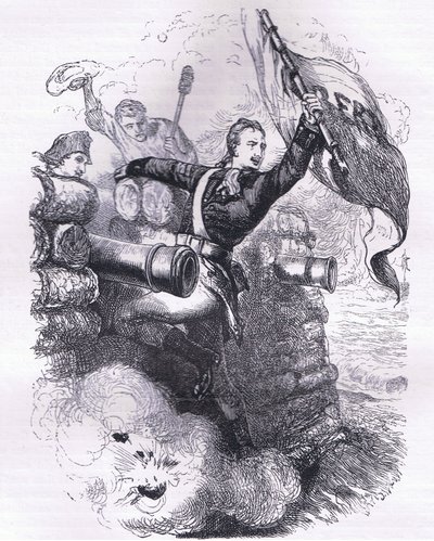 Sargento Jasper recupera a bandeira, ilustração de Cassells History of the United States publicada por Cassell, Petter & Galpin, c.1900 (litho) de American English school