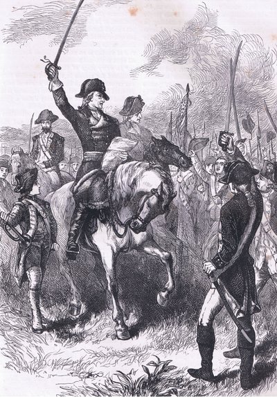 A declaração de independência lida para o exército, ilustração de Cassell History of the United States publicada por Cassell, Petter & Galpin, c.1900 (litho) de American English school
