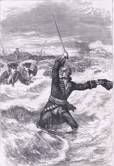 Wolfe desembarque em Louisburg, ilustração de Cassells History of the United States publicada por Cassell, Petter & Galpin, c.1900 (litho) de American English school