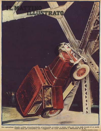 Uma fuga milagrosa: um carro tombando e parando mesmo a tempo para evitar o afundamento de uma ponte em Milwaukee, Wisconsin, EUA (foto) de American Photographer (after)
