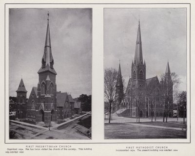 Jamestown, NY: Primeira Igreja Presbiteriana; Primeira Igreja Metodista (foto a p/b) de American Photographer (after)
