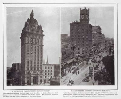 São Francisco: Spreckles ou Call Building, Market Street; Market Street, mostrando Chronicle Building (foto a p/b) de American Photographer (after)