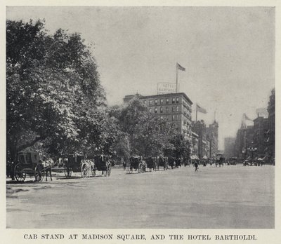 Stand de táxi na Madison Square, e no Hotel Bartholdi (foto a p/b) de American Photographer