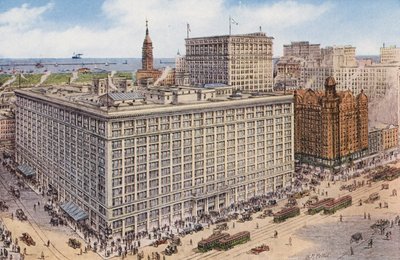 Chicago: Marshall Field and Company das ruas State e Randolph, instalações comerciais da maior loja do mundo (fotografia a cores) de American Photographer