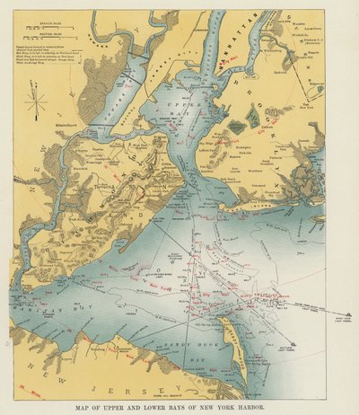 Mapa das Baías Superior e Inferior do Porto de Nova Iorque (foto a p/b) de American Photographer