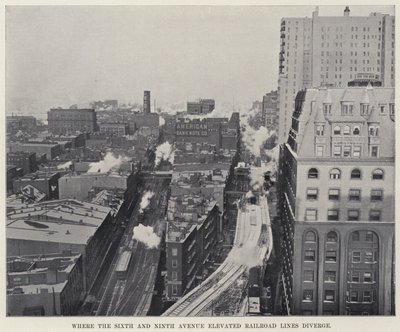 Onde divergem as Linhas Ferroviárias Elevadas da Sexta e Nona Avenidas (foto a p/b) de American Photographer